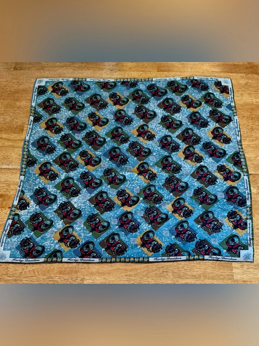 Vintage Harley-Davidson 100% Silk Motorcycle Square Scarf 25” Blue Red